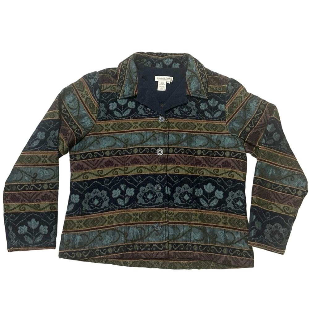 Coldwater creek jacket featuring a floral tapestry pattern button front medium
